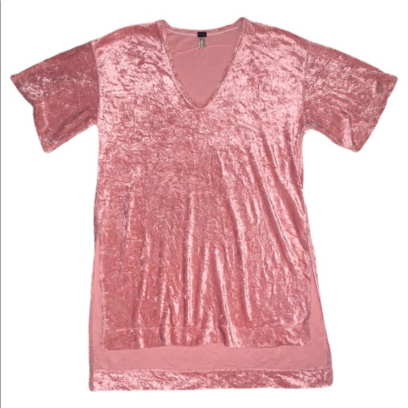 Free People Crushed Velvet Luxe Hi-Lo Tee In Pink - Picture 4 of 8
